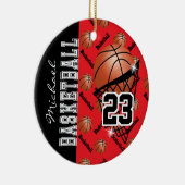 赤いバスケットボールをパーソナライズ セラミックオーナメント (右)