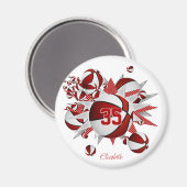 赤いバスケット買ボールは1つまたは買チーム用に星を付ける マグネット (正面/裏面)