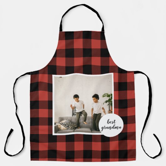 赤いバッファローのプライ最高のドおばあちゃんのプレゼント写真と エプロン (正面)
