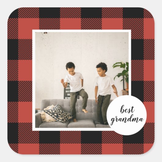赤いバッファローのプライ最高のドおばあちゃんのプレゼント写真と スクエアシール (正面)