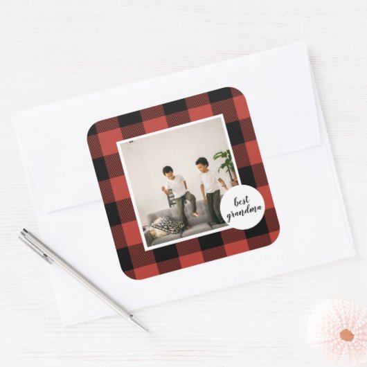 赤いバッファローのプライ最高のドおばあちゃんのプレゼント写真と スクエアシール (封筒)