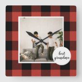 赤いバッファローのプライ最高のドおばあちゃんのプレゼント写真と スクエア壁時計 (正面)