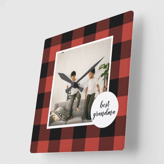 赤いバッファローのプライ最高のドおばあちゃんのプレゼント写真と スクエア壁時計 (傾斜)