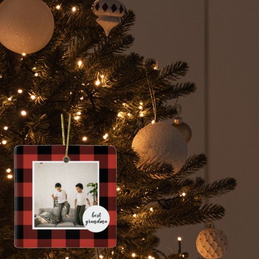 赤いバッファローのプライ最高のドおばあちゃんのプレゼント写真と セラミックオーナメント
