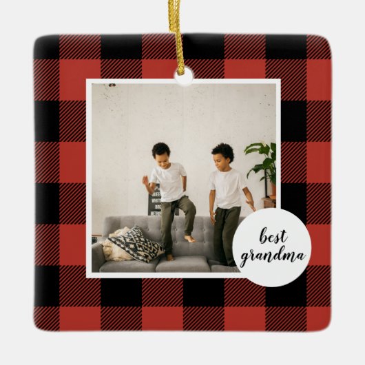 赤いバッファローのプライ最高のドおばあちゃんのプレゼント写真と セラミックオーナメント (正面)