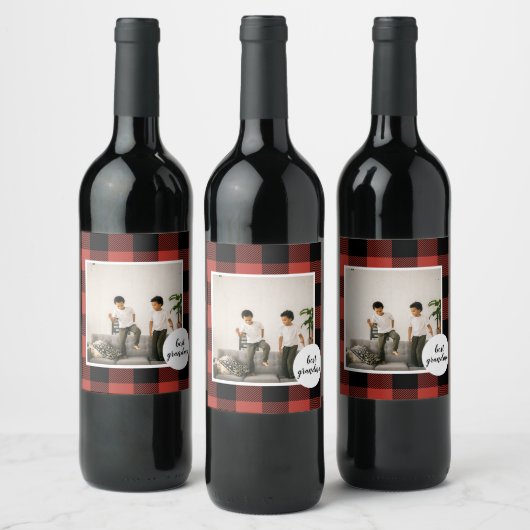 赤いバッファローのプライ最高のドおばあちゃんのプレゼント写真と ワインラベル (ボトル)