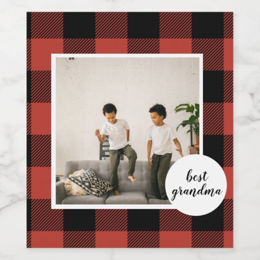 赤いバッファローのプライ最高のドおばあちゃんのプレゼント写真と ワインラベル (シングルラベル)