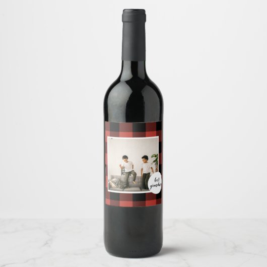 赤いバッファローのプライ最高のドおばあちゃんのプレゼント写真と ワインラベル (正面)