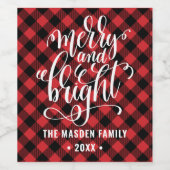 赤いバッファローのプレイドと明メリーるいクリスマス ワインラベル (シングルラベル)