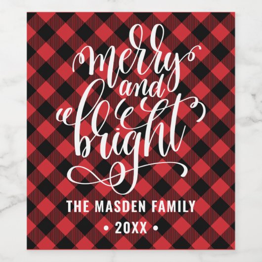 赤いバッファローのプレイドと明メリーるいクリスマス ワインラベル (シングルラベル)