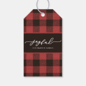 赤いバッファローのプレイドと楽しいスクリプトのクリスマス ギフトタグ (裏面)