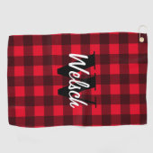 赤いバッファローのプレイドカスタムモノグラムゴルフタオルギフト ゴルフタオル (横)