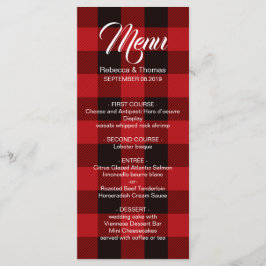 赤いバッファローのプレイド素朴な冬の結婚式のメニュー メニュー