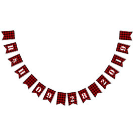 赤いバッファローのプレイド素朴な冬の結婚式へようこそ バンティングフラッグ