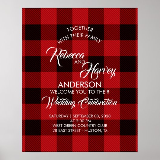 赤いバッファローのプレイド素朴な冬の結婚式へようこそ ポスター (正面)