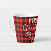 赤いバッファローの初めてのクリスマスを母のクリスマスとして カフェラテマグ (左アングル)