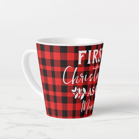 赤いバッファローの初めてのクリスマスを母のクリスマスとして カフェラテマグ (左アングル)
