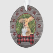 赤いバッファローの格子木の手はペットの写真をプリント オーナメント (正面)