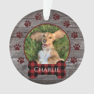 赤いバッファローの格子木の手はペットの写真をプリント オーナメント