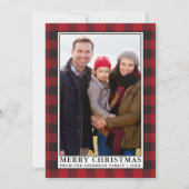 赤いバッファローの格子柄の家族の写真クリスマス シーズンカード (正面)