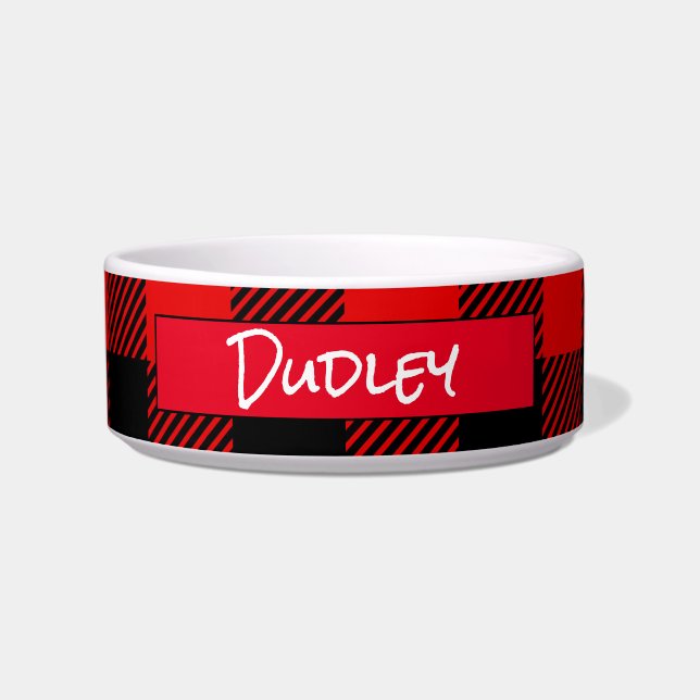 赤いバッファローの格子柄パーソナライズされた ボウル (正面)