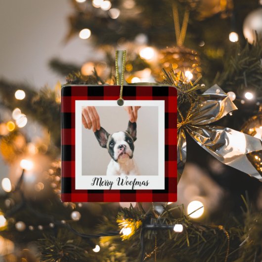 赤いバッファローの格子犬の写真 |犬の引用文 セラミックオーナメント