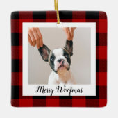 赤いバッファローの格子犬の写真 |犬の引用文 セラミックオーナメント (正面)
