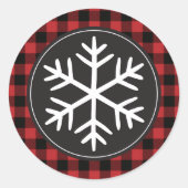 赤いバッファローの格子状のスノーフレークのステッカー ラウンドシール (正面)