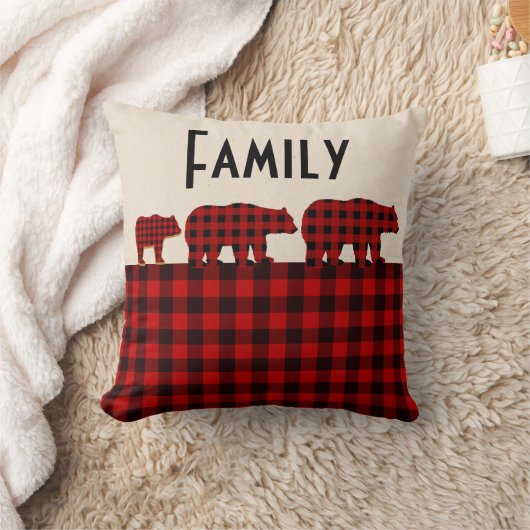 赤いバッファローの格子縞くまの枕 クッション (ブランケット)