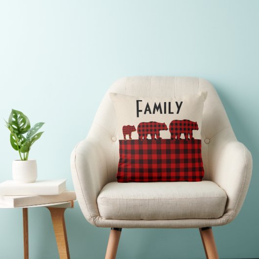 赤いバッファローの格子縞くまの枕 クッション (椅子)