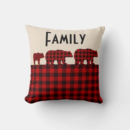 赤いバッファローの格子縞くまの枕 クッション (正面)
