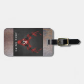 赤いバッファローの格子縞のシカの頭部のモノグラム ラゲッジタグ (正面横)