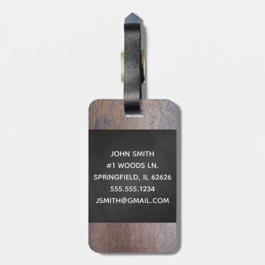 赤いバッファローの格子縞のシカの頭部のモノグラム ラゲッジタグ (裏面縦)