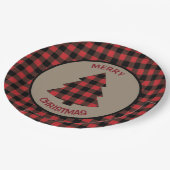 赤いバッファローの格子縞のボーダークリスマスツリー ペーパープレート (アングル)