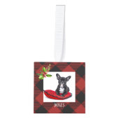 赤いバッファローの格子縞の休日の写真 キューブオーナメント (正面)