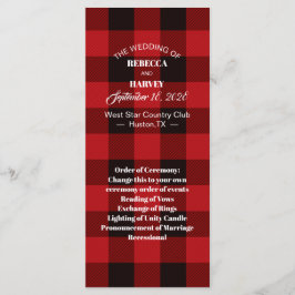 赤いバッファローの格子縞の冬の結婚式のプログラム プログラム