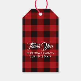 赤いバッファローの格子縞の冬の結婚式の好意 ギフトタグ