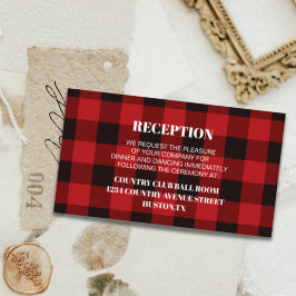 赤いバッファローの格子縞の冬の結婚式の方向 エンクロージャーカード