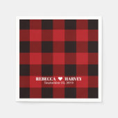 赤いバッファローの格子縞の冬の結婚式パーティー スタンダードカクテルナプキン (正面)