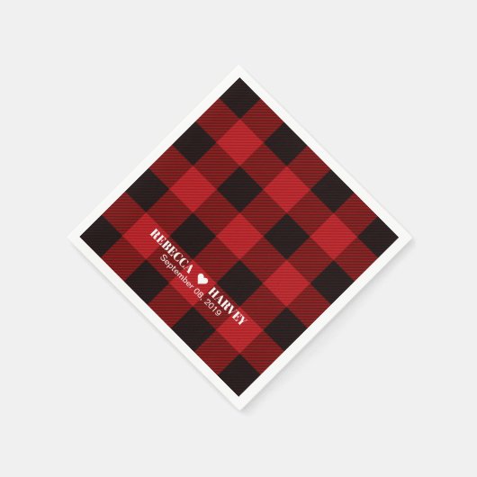 赤いバッファローの格子縞の冬の結婚式パーティー スタンダードカクテルナプキン (角)
