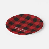 赤いバッファローの格子縞の冬の結婚式パーティー ペーパープレート (アングル)
