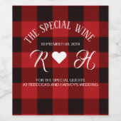 赤いバッファローの格子縞の冬の結婚式 ワインラベル (シングルラベル)