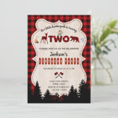 赤いバッファローの森の動物の男の子の誕生日 招待状 (スタンド正面)