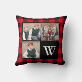 赤いバッファローの点検3の写真のコラージュのモノグラム クッション (裏面)