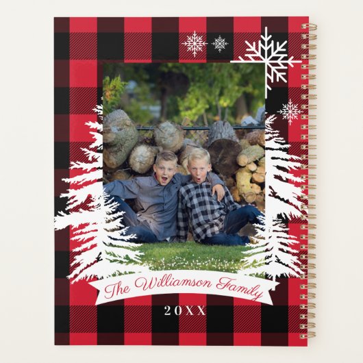 赤いバッファローの素朴格子松の木の家族写真 プランナー手帳 (裏面)