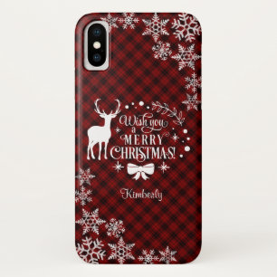 赤いバッファローはメリークリスマスモノグラムを望む iPhone X ケース