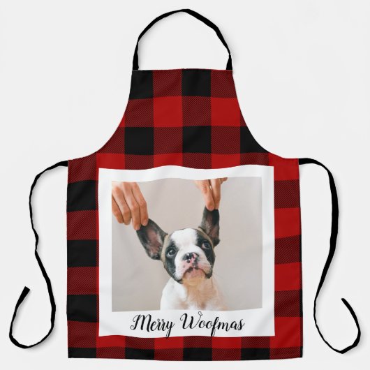 赤いバッファロープライド&メリーウォーフマスと犬の写真 エプロン (正面)