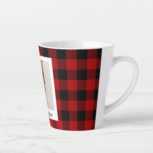 赤いバッファロープライド&メリーウォーフマスと犬の写真 カフェラテマグ (右)