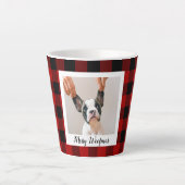 赤いバッファロープライド&メリーウォーフマスと犬の写真 カフェラテマグ (正面)