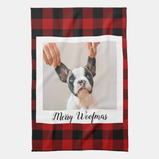 赤いバッファロープライド&メリーウォーフマスと犬の写真 キッチンタオル (縦)